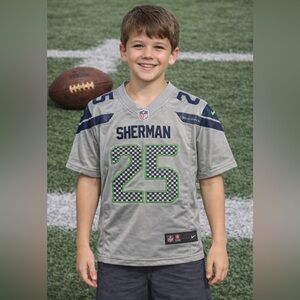 SEATTLE SEAHAWKS Youth XL Jersey #25 Sherman Grey Blue Nike NFL Authentic